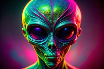 Naklejka premium Alien Head Silhouette with Vibrant Pink and Green Colors for Sci-Fi and Fantasy Imagery