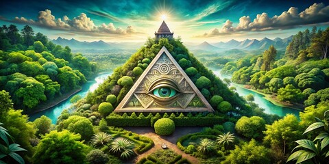 Obraz premium Allseeing Eye in Sacred Geometry Triangle Design - Aerial Drone Photography