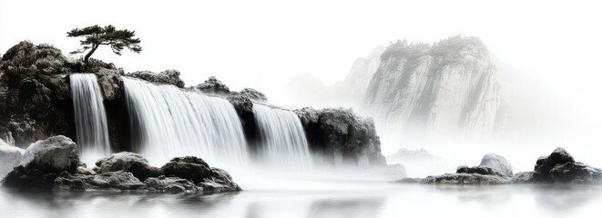 Misty Mountain Waterfall Landscape