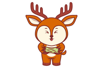 Cute Deer Holding Grass Illustration