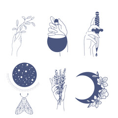 A set of spiritual and esoteric talismans, including sacred geometry, in a woman's hands.