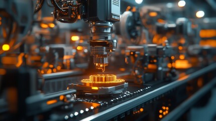 Fototapeta premium Robotic Arm Assembling a Circuit Board in a Factory