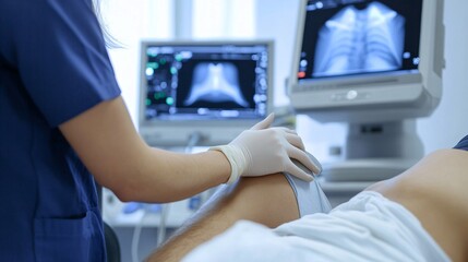 Obraz premium Doctor Examining Arm with Ultrasound Machine