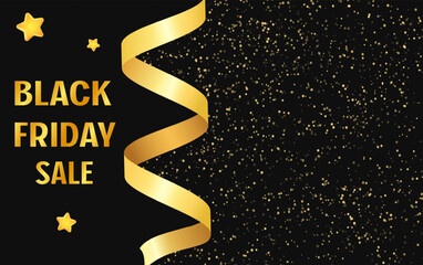 Obraz premium Festive advertising dark vector illustration background black Friday sale with stars and dust