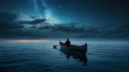 a small boat drifting in the vast expanse of the sea