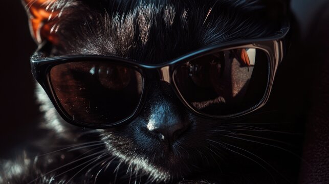 Stylish Cat Wearing Sunglasses Indoors