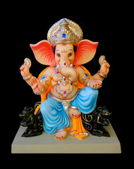 Ganesh sculpture, Lord Ganpati, Ganesha on Black Background, Ganpati, happy Ganesh Chaturthi.