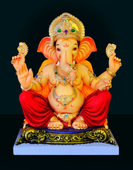 Ganesh sculpture, Lord Ganpati, Ganesha on Black Background, Ganpati, happy Ganesh Chaturthi.