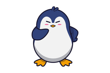 Cute Penguin Thinking with Hand on His Chin Illustration
