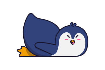 Cute Happy Penguin in Prone Pose Illustration