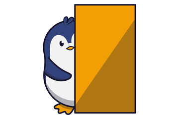 Cute Penguin Peeking Out Curious Illustration