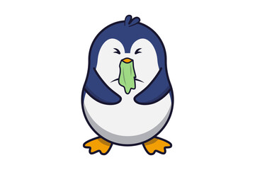 Cute Penguin Throwing Up Illustration