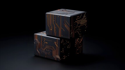 Obraz premium Glowing Cube Design with Orange and Blue Lines