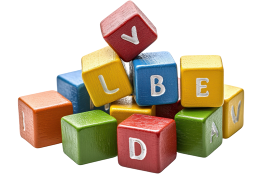 Colorful wooden alphabet blocks stacked in a playful arrangement, perfect for educational and childhood concepts.