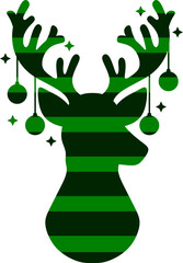 Striped Reindeer Graphic, Stag with Antlers Silhouette 