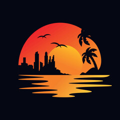 Beach and island logo design, vector design template of beach icons