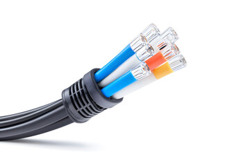 Fiber optic cables isolated on white background