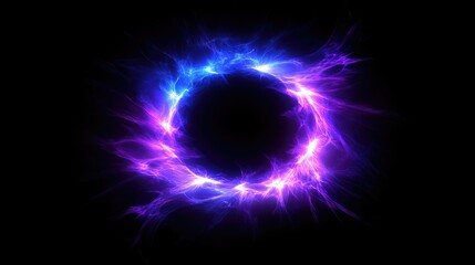 Multi-layered lens flare with blue and purple rays and halo effects against a deep black background.