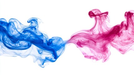 Fototapeta premium Abstract smoke art, two colorful smoke plumes on white background vibrant and dynamic design