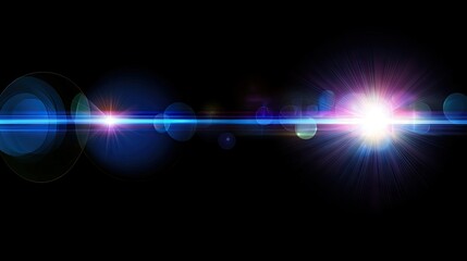 Neon-colored lens flare in shades of blue and purple, radiating light waves against a black background.