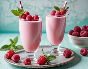 Delicious Raspberry Smoothies on a Rustic Table