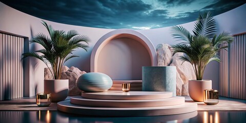 Beige Abstract Geometric Minimalist Background for Product Display in Advertising, Technology, Cosmetics, Food,