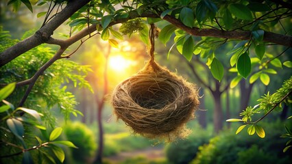 Bird's Nest Hanging on a Branch - Nature's Architecture in Focus