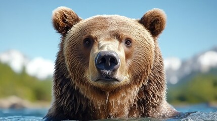 Obraz premium Grizzly Bear Portrait in River Close up Wild Animal Nature Photography