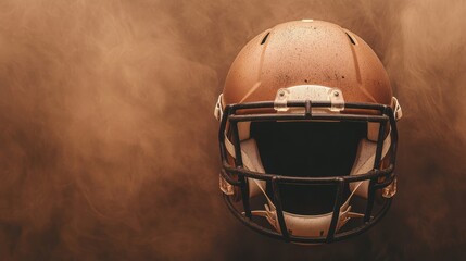 Naklejka premium Close-up of a vintage football helmet on a textured background, highlighting its design and detail.