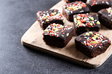 Christmas brownie on black background