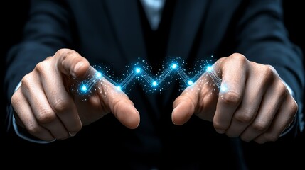 Businessman Connecting Digital Network with Glowing Lines