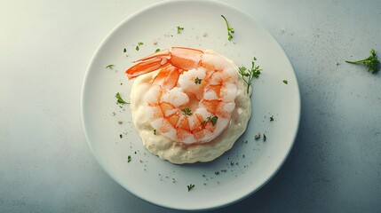 shrimp tapa with mayonnaise on a single plate, food Photography, Unreal Engine, Cinematic, Color Grading, Editorial Photography, 70mm lens, generative ai