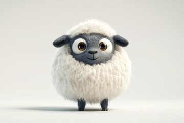 Cute Cartoon Sheep with Big Eyes and Fluffy Wool