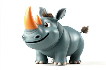 Fototapeta premium Cute Cartoon Rhino Character 3D Illustration