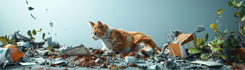 Illustrate the aftermath of pet accidents in stunning 3D model style, evoking empathy and awareness