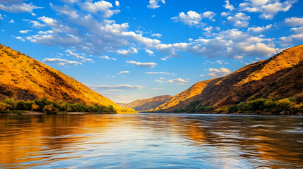 Naklejka premium A scenic view of a river winding through a canyon.