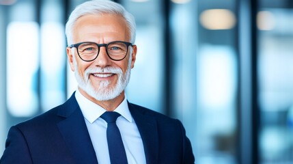 Fototapeta premium Confident Senior Businessman Smiling in Office Setting