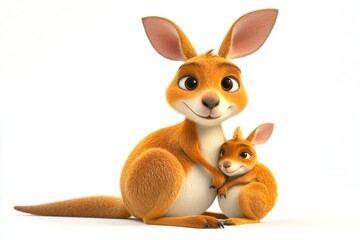 Cute Cartoon Kangaroo Mother and Baby Joey