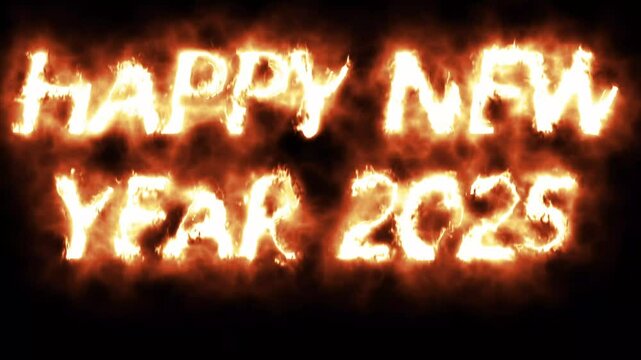 Happy new year 2025 text. Happy New Year fire effect design. fire effect 2025 new year sign. Creative Christmas background.