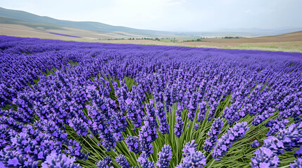Naklejka premium A vast field of lavender blooms, stretching to the horizon.