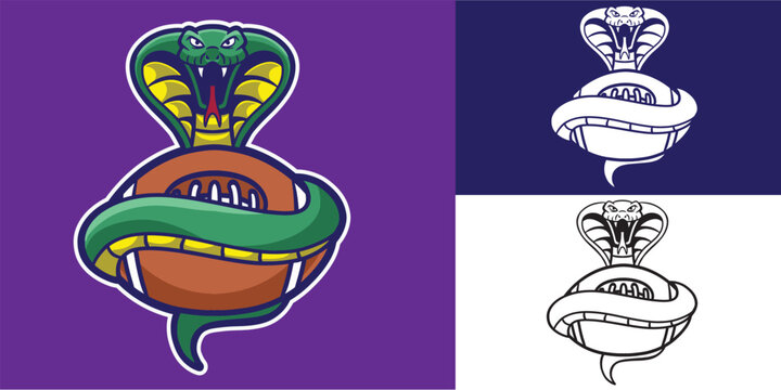 mascot snake with american football good for logo, team logo, sport logo, sticker, etc