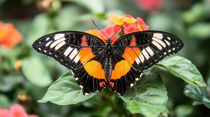 Fototapeta premium Colorful Butterfly on Green Leaves