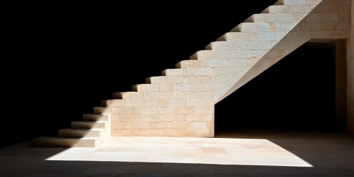 Modern Stone Staircase with Light and Shadow in Minimalist Interior Design