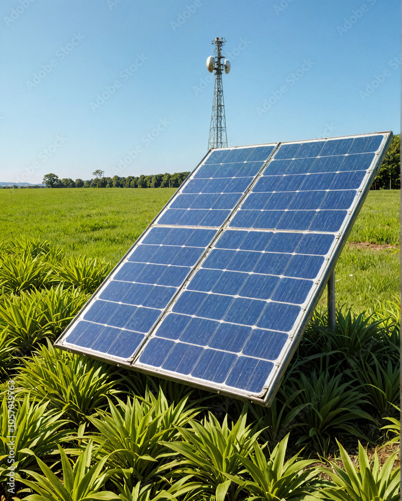 Wall mural a solar panel installed upon a field