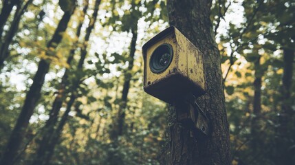 Fototapeta premium A Yellow Camera in the Woods