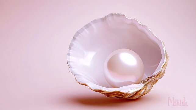 Elegant oyster shell reveals a lustrous pearl, showcasing nature's beauty and luxury in a soft pastel setting