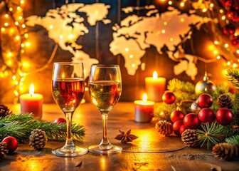 Cheers to Festive Season with Joyful World Map Celebrating Holidays and Gratitude