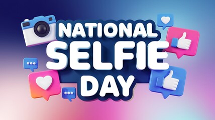 3D Illustration of National Selfie Day with Social Media Icons