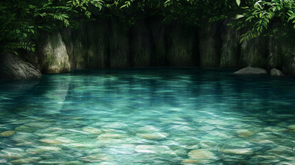 Tranquil blue water pool in a forest.
