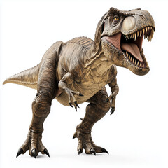 Fototapeta premium Dinosaur: Tyrannosaurus rex with powerful jaws open, ferocious might of the t-rex